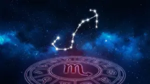 Costellazione dello Scorpione e simbolo zodiacale su sfondo stellato