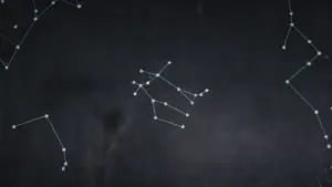 Costellazione disegnata su sfondo scuro che rappresenta un segno zodiacale