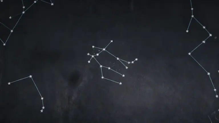 Costellazione disegnata su sfondo scuro che rappresenta un segno zodiacale