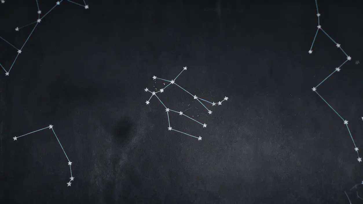 Costellazione disegnata su sfondo scuro che rappresenta un segno zodiacale