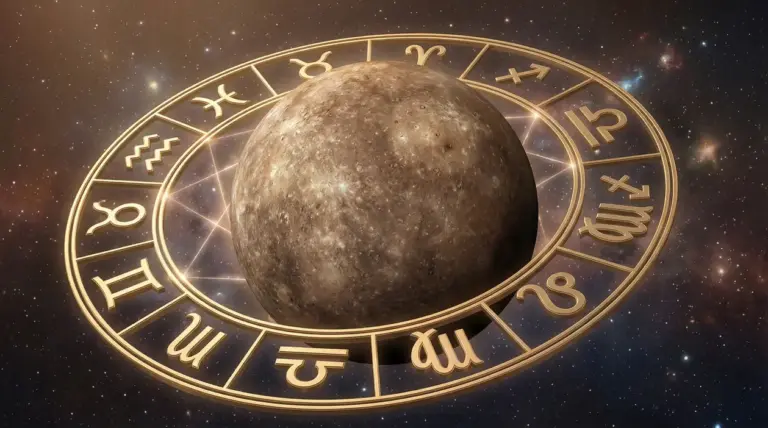 Il pianeta Mercurio al centro di un cerchio zodiacale nello spazio